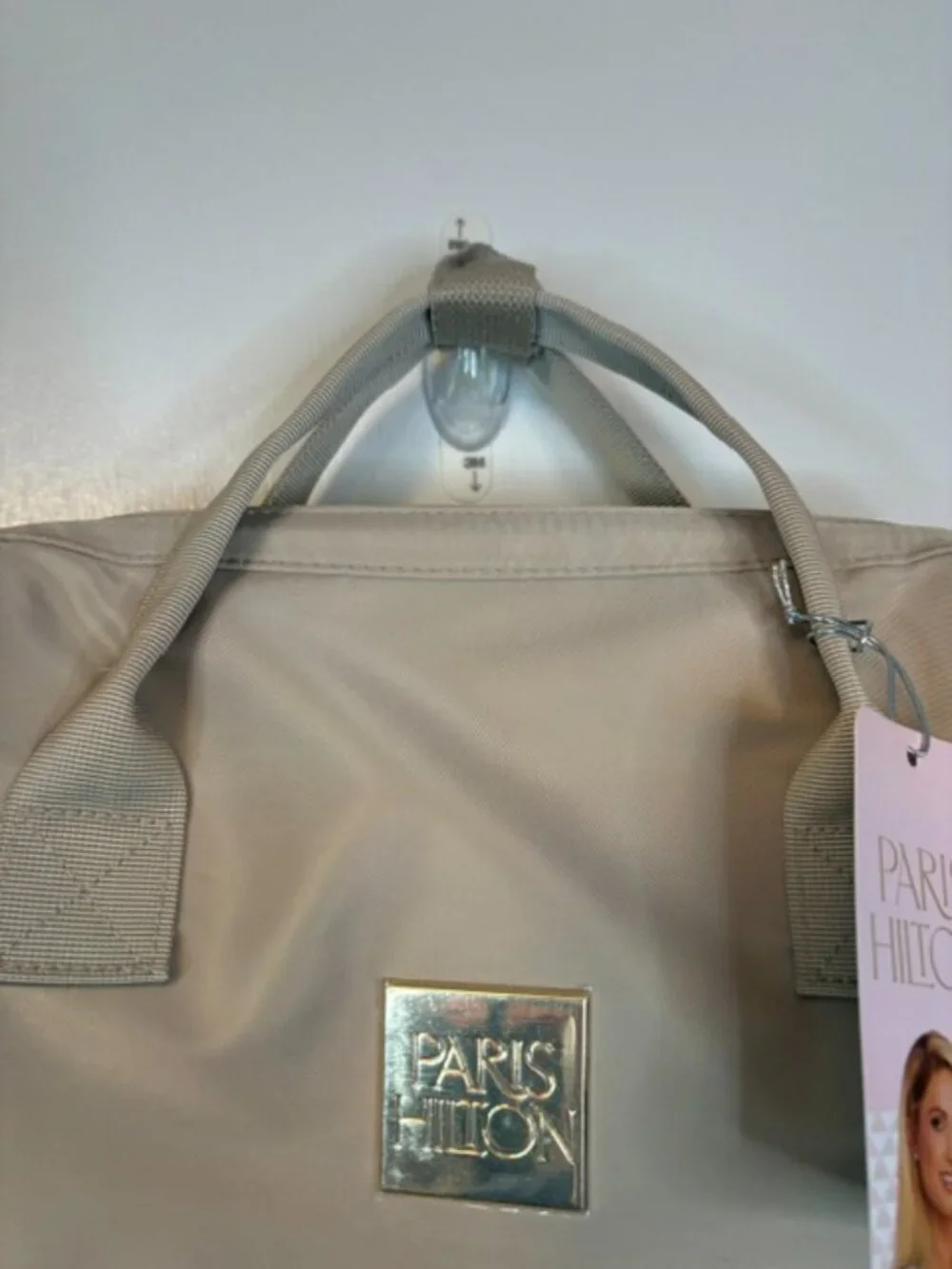 Paris Hilton Tan Quilted Backpack with Front Zipper Pocket